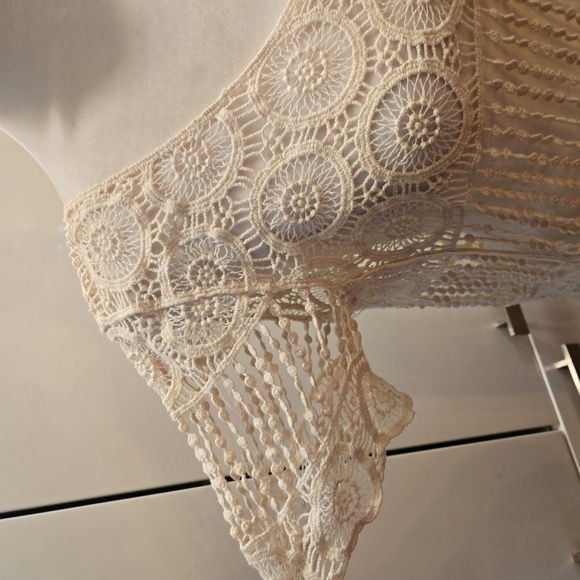 Crochet Cotton Scoop Neck Short Sleeve Top Shirt Cream Womens Size Small - Picture 6 of 7